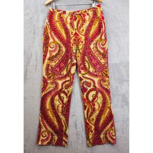 VTG 70s 80s Loud Bold Paisley‎ Floral Red Yellow DISCO Corduroy Pants 31x32.5
